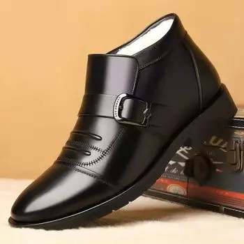 2024 new men s shoes winter velvet warm cotton leather shoes cowhide wool non-slip middle-aged and elderly shoes men s cotton shoes men 38