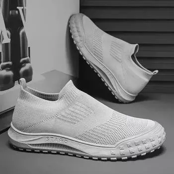 2024 New Men s Sneakers Breathable Lightweight Mens Casual Running Shoes Non Slip Mesh Men Socks Shoes Comfortable Lazy Sneakers 39 коричневый