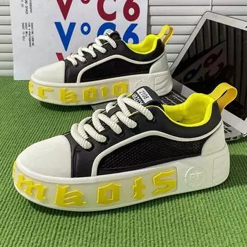 2024 New Men s Summer Breathable Casual Letter Shoes Fashion Casual Leather Mesh Shoes Elevated Flat Shoes Size 39-44 39 чёрный