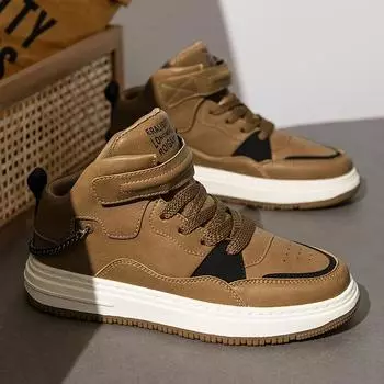 2024 New Men s Thick Sole Mid Top Sports Shoes Personalized Lace Up Board Shoes Fashion Casual Breathable Running Shoes 39 коричневый