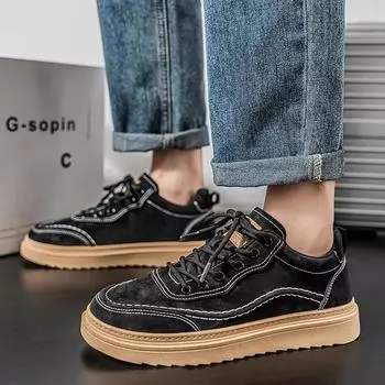 2024 New Men s Thick-soled Casual Shoes for All Seasons Students Soft-soled Non-slip Comfortable Outdoor Shoes Youth Sneakers 39 чёрный
