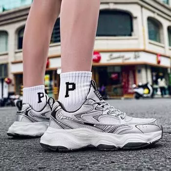 2024 new men s thick-soled high-quality dad shoes mesh breathable casual sports shoes Douyin live broadcast men s shoes 39 серый