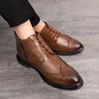 2024 New Men s Trend Business High Top Leather Shoes Short Boots Dress Men s Shoes Brock Retro Trend Shoes Large Size Men 38