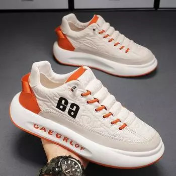 2024 New Men Vulcanized Shoes Summer New Breathable White Shoes Men Korean Style Trendy Versatile Sports Shoes Casual Sneakers 39 бежевый