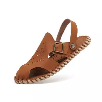 2024 New Mens Sandals Summer Breathable Sandals Men Outdoor Casual Lightweight Beach Sandals Handmade Men Shoes Cattle Leather 38 чёрный