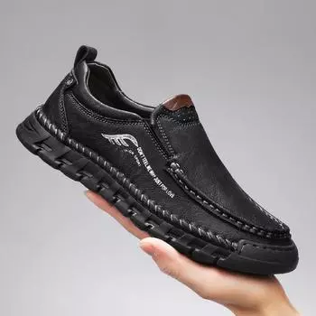 2024 New Mens Slip on Loafers Genuine Leather Men Casual Shoes Non-slip Business Office Footwear High Quality Men s Driving Shoe 38 чёрный