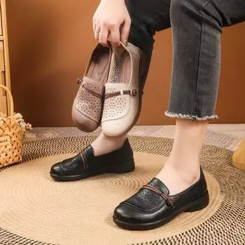 2024 new middle-aged and elderly soft-soled mother shoes summer breathable non-slip hollow hole shoes sandals elderly shoes versatile 35 чёрный
