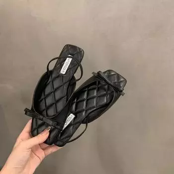 2024 Новые французские черные босоножки с открытым носком для женщин, летние пляжные туфли в римском стиле с мягкой подошвой и бантом 35