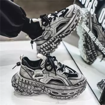 2024 new old men s shoes medium top thick sole wheel sole dad sports shoes Korean version coconut student tide casual shoes 39 чёрный