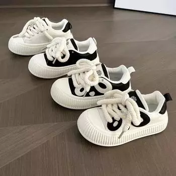 2024 new platform casual shoes board shoes women s black and white panda little white shoes board shoes women ins student tide shoes soft sole 35 чёрный