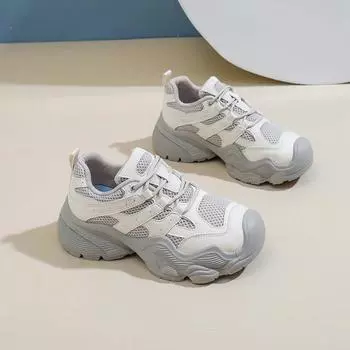 2024 New Platform Sneakers Women Mesh Solid Color Breathable Lace-up Round Toe Thick Sole Ladies Shoes Handmade 35-40 35