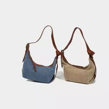 2024 New Premium Retro Shoulder Messenger Bag Casual Vacation Grass Woven Bag Beach Simple Underarm Bag синий