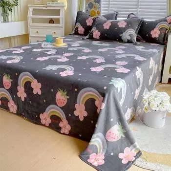 2024 New Printed Thick High Gram Heavy Milk Velvet Single Product Bed Sheet Thickened Warm Autumn/winter Cartoon Mattress Cover Only 2 pillowcases