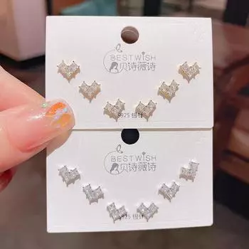 2024 new product simple geometric Tetris love earrings silver needle personalized earrings 6-piece set of earrings jewelry золотой