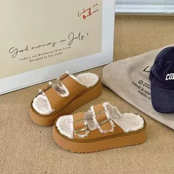2024 new retro cotton slippers simple open toe classic solid color casual slippers 35 бежевый