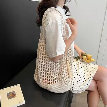 2024 новая ретро плетеная сумка большой вместимости для поездок на работу повседневная однотонная простая вязаная сумка женская сумка-тоут