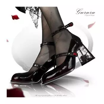 2024 New Rose Heeled Patent Leather Lolita Shoes Punk Gothic High Heels Pumps Women Woman Y2K Ankle Straps Black Mary Jane Shoes 35 вино красного
