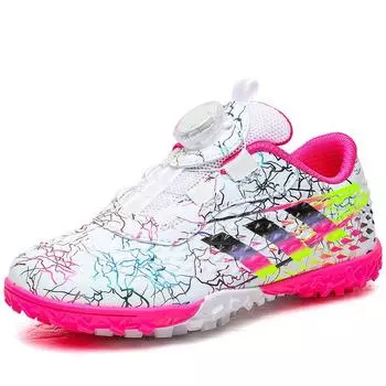 2024 new rotating buckle lace-free football shoes for boys and girls TF broken nails for primary and secondary school students sports shoes foot 30