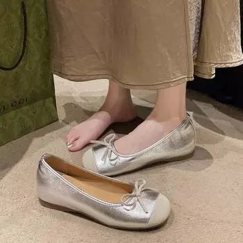 2024 Новые повседневные спортивные туфли с круглым носком, женские мокасины, летние балетки карамельного цвета с бантом, лофы Zapatos Mujer 35 чёрный