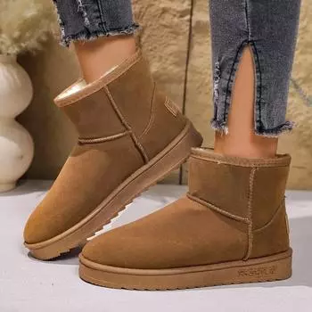 2024 New Round Toe Women s Snow Boots Solid Color Thick-soled Boots Autumn and Winter Warm Large Size Cotton Shoes Zapatos 36 серый