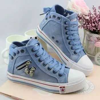2024 New Selling Women s Shoes Autumn Trend Denim Canvas Design Casual Lace-up Vulcanized Shoes Outdoor Walking Sports Shoes 35 темно-синий