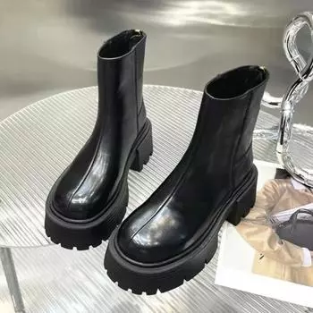 2024 New Shoes Female Ankle Women s Boots Platform Modern Boots Women Sewing Round Toe Back Zip Square Heel Shoes Women Zapatos 35 чёрный