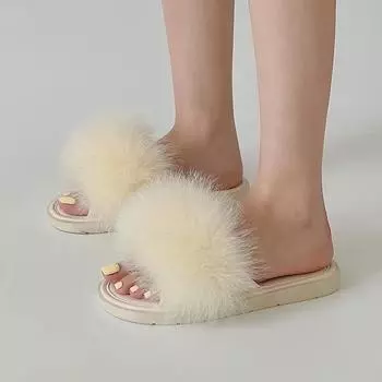 2024 New Shoes Female Open Toe Women s Slippers Autumn Suede Solid Solft Sole Light Casual Comfortable Low-heeled Slippers 35 чёрный