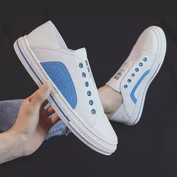 2024 Новые мужские туфли из парусины, повседневные белые туфли для скейтбординга на плоской подошве, молодежные крутые кроссовки без застежек 39 чёрный