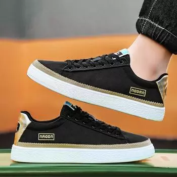 2024 New Shoes for Men Canvas Casual Shoes Summer Breathable Flat Skateboard Shoes Cool Lace-up Sneaker 39 чёрный
