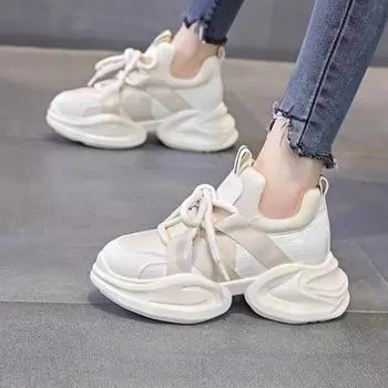 2024 New Shoes for Women Fashion Solid Color Breathable Women s Vulcanize Shoes Summer Sneakers Ladies Sport Shoes 35 бежевый
