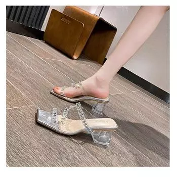 2024 New Shoes for Women Luxury Sandals Summer Girl Beautiful Rhinestone High Heels Shoes Ladies Casual Chunky Heels Pumps 34 серебряный