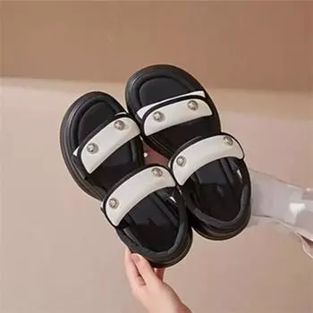 2024 New Shoes Slippers Soft Shallow Slipers Women Slides Platform Cover Toe Comfort 2024 Rome Rubber Fabric Spring Hoof Heels 36 чёрный