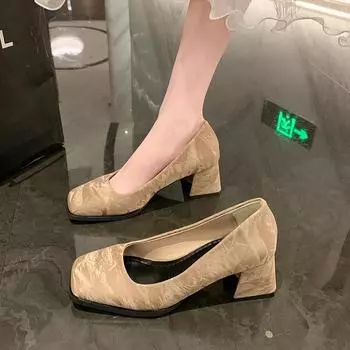 2024 New Shoes Woman High Heels Party Wedding Shoes Square Toe Spring Summer Ladies Shoes Size 35-39 Fashion Casual Pumps 35 чёрный