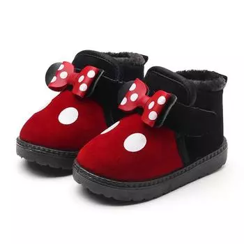 2024 New Simple Non-slip Children Snow Boots for Girls Bow Polka Dot Printing Cute Princess Thermal Boots Winter Autumn Princess 21 розовый