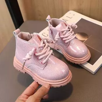 2024 New Simple Non-slip Girls Ankle Boots Shiny Solid Color Kids Princess Short Boots Non-slip Fashion Casual Children Shoes 21 чёрный