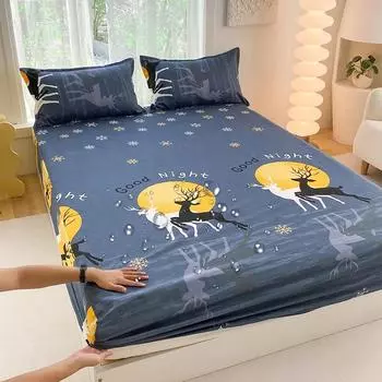 2024 New Single Bed Hat Fashion Cartoon Printing Waterproof The Fitted 360 Degree Wrap with Elastic Mattress Cover Skin-friendly Only 2 pillowcases