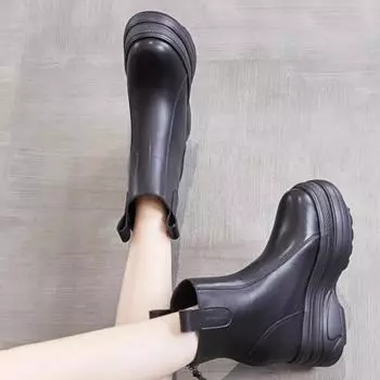 2024 новые маленькие средние ботинки с увеличением высоты до 12 см ботинки Мартин женская обувь осень и зима бархатные на толстой подошве удобные короткие ботинки 35 бежевый