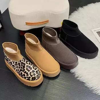 2024 new snow boots women s winter thick-soled one-pedal warm snow boots piled thickened short boots non-slip 35 чёрный