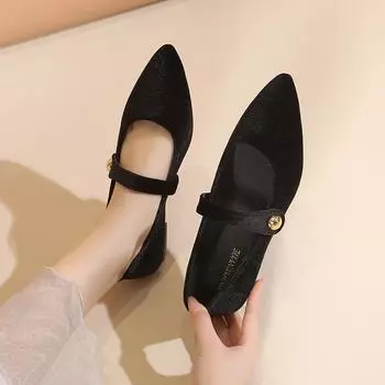 2024 new soft sole low heel comfortable casual large size solid color fashion simple pointed fashion single shoes women 35 чёрный