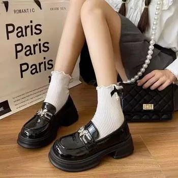 2024 New Spring and Autumn High Quality Women s Shoes Fashionable Round Toe Medium Heel Bow Metal Decoration Women s Loafers 35 бежевый