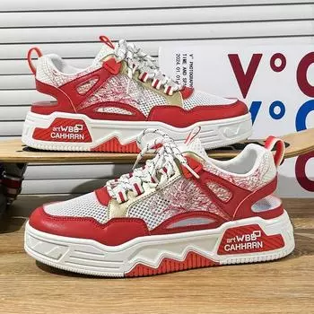 2024 New Spring and Autumn Men s Casual Mesh Breathable Sports Shoes Classic Red Versatile Board Shoes size 39-44 39 красный