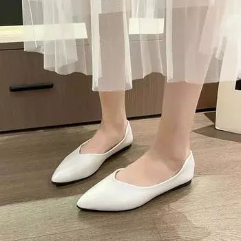 2024 New Spring and Autumn Pointed Toe Comfortable Casual Retro Elegant Women s Shoes Shallow Mouth Breathable Flat Shoes 35 бежевый
