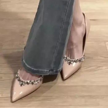 2024 new spring and autumn rhinestone flower nude high heels pointed royal sister sexy thin heel French beautiful single shoes women 35