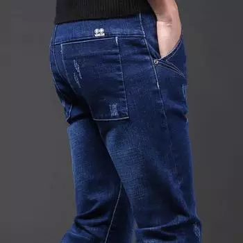 2024 New Spring and Autumn Winter Plush/Regular Jeans Men s Trendy Brand Slim Fit Small Leg Straight Leg Pants Loose Long Pants 28 темно-синий