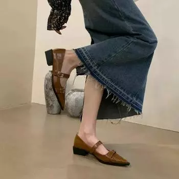 2024 Новая весна осень французский темперамент толстый каблук черные туфли Мэри Джейн одинарные женские туфли Zapatos Mujer 35 чёрный