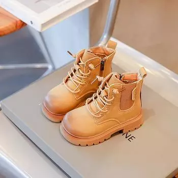 2024 New Spring Autumn Simple Britain Style Side Zipper Fashion Kid Boots Girls Boots Non-slip Flats Spring New Boys Ankle Boots 26 чёрный