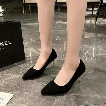 2024 New Spring Autumn Woman Pumps Single Shoes Office Shoes Ladies Black Slender Heel Pointed Toe Sexy Party Shoes Zapatos 35 чёрный
