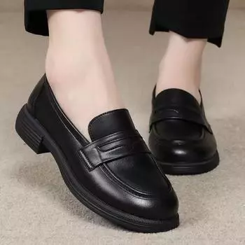 2024 new spring mother shoes middle-aged and elderly comfortable soft sole non-slip middle-aged flat shoes soft leather loafers one pedal 35 чёрный