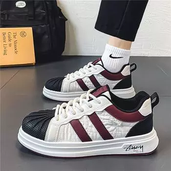 2024 New Spring Student Korean Edition Trend Little White Shoes Round Head Low Top Sports Casual Shell Head Board Shoes Men 39