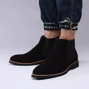 2024 New Spring Suede Chelsea Men Boots Gentlemen s Business Short Boots High Tops Leather Casual Platform Ankle Boots Botas 38 чёрный